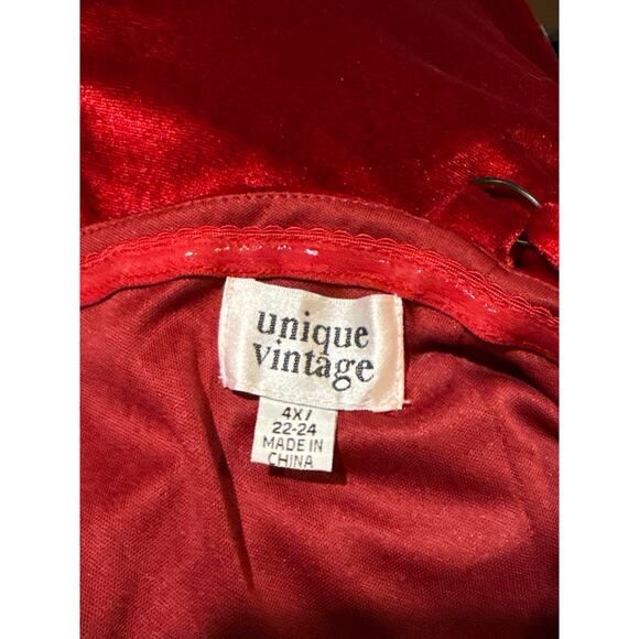Unique Vintage Dark Red Velvet Crop Jumpsuit 4X 22 24 NWOT - Picture 3 of 3